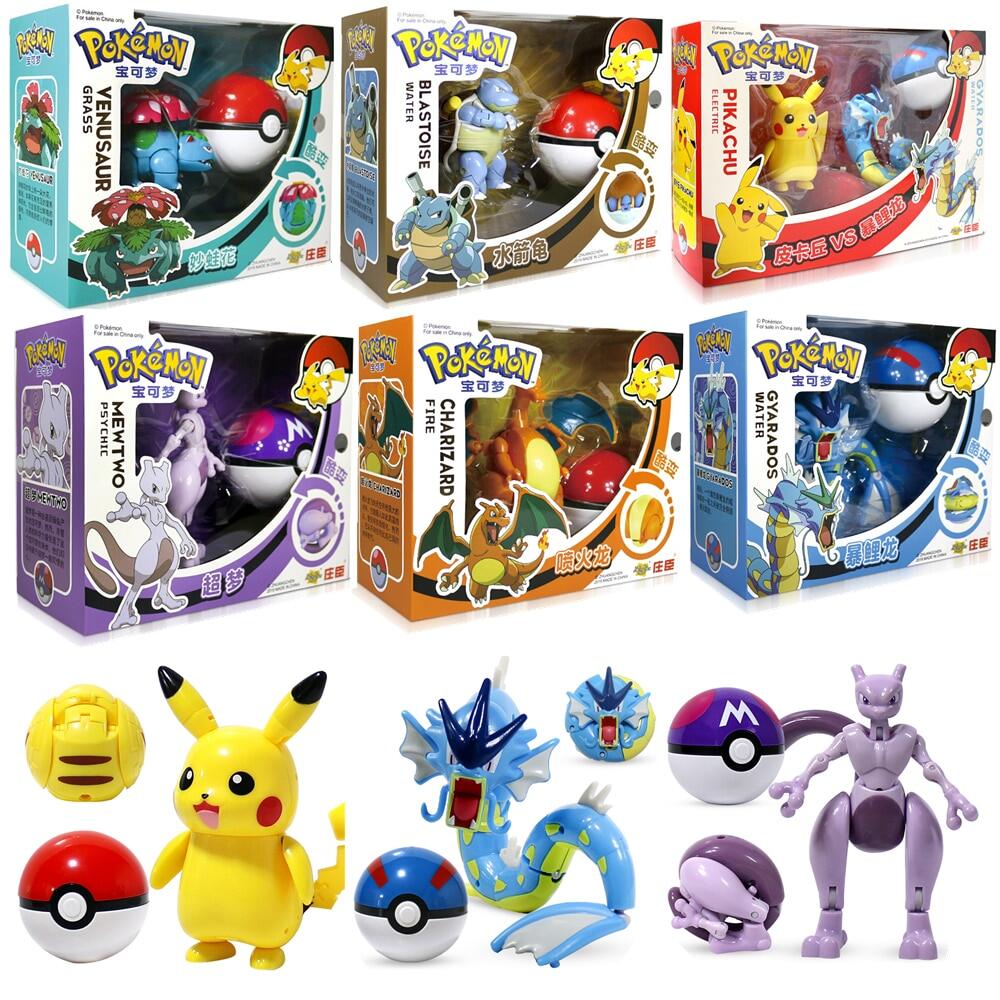 Genuine Pokemon Pokeball Throw N Pop Pikachu Figure Pokemn Pikachu Psyduck Batle Mewtwo Action Figures Toys